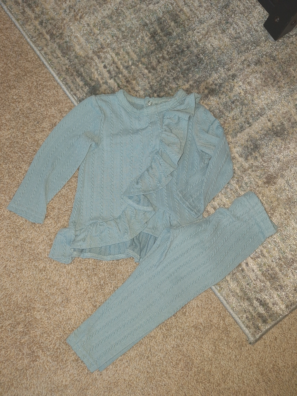 Textured Cable Knit Ruffle Set in Light Blue - Picture 5 of 5
